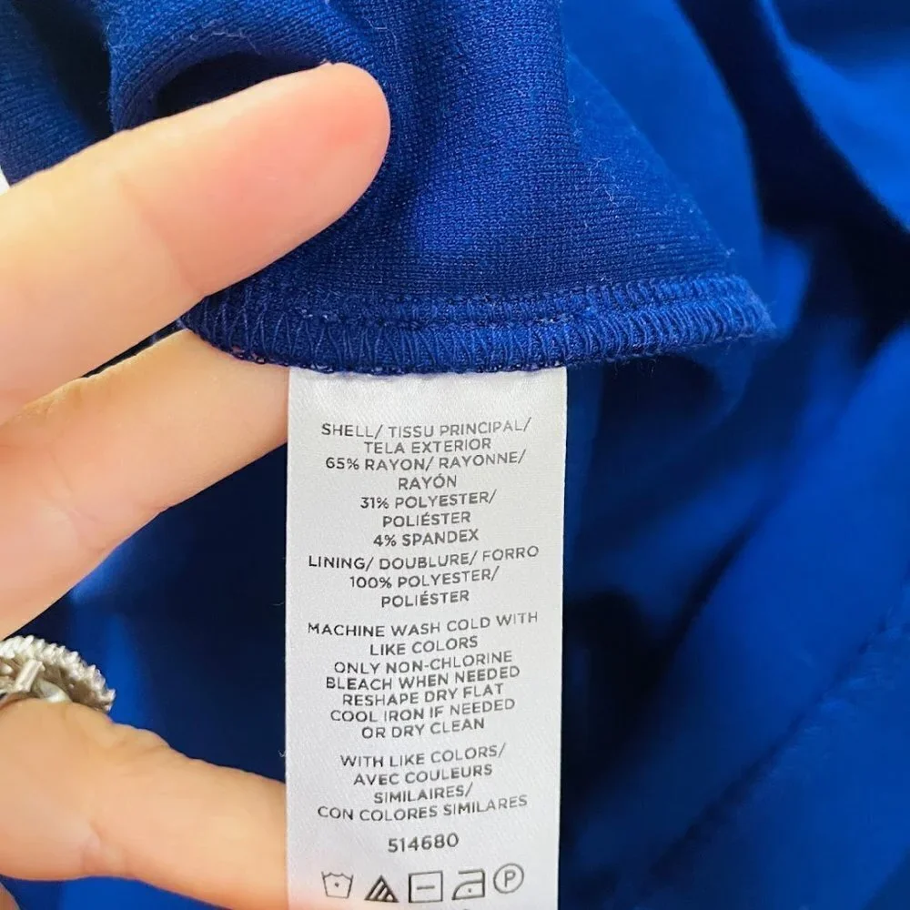 Ann Taylor Dress Midnight Regatta Blue Faux Wrap Button Asymmetrical Wedding 6